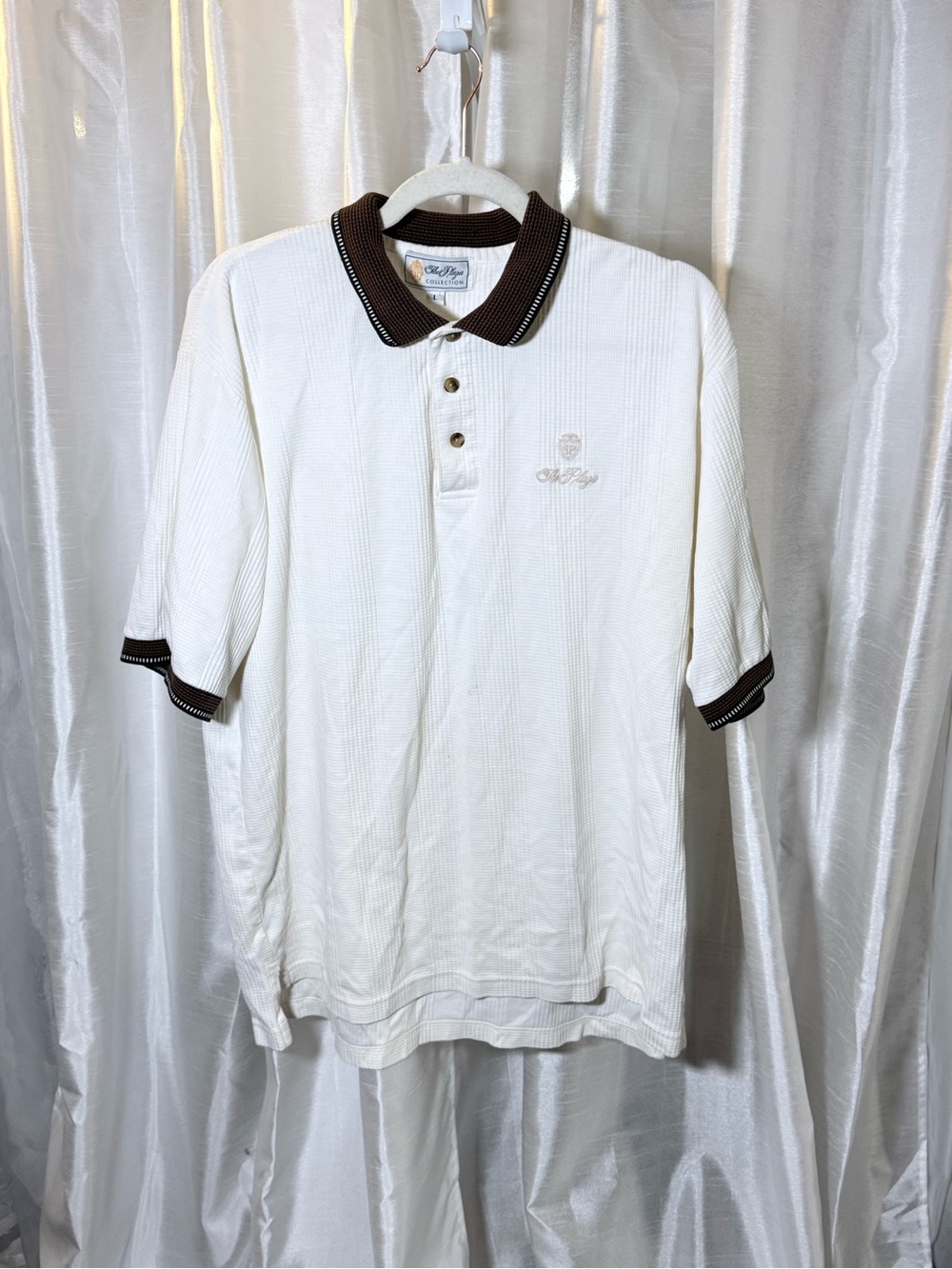 The Plaza Hotel White Polo with Brown Contrast Collar